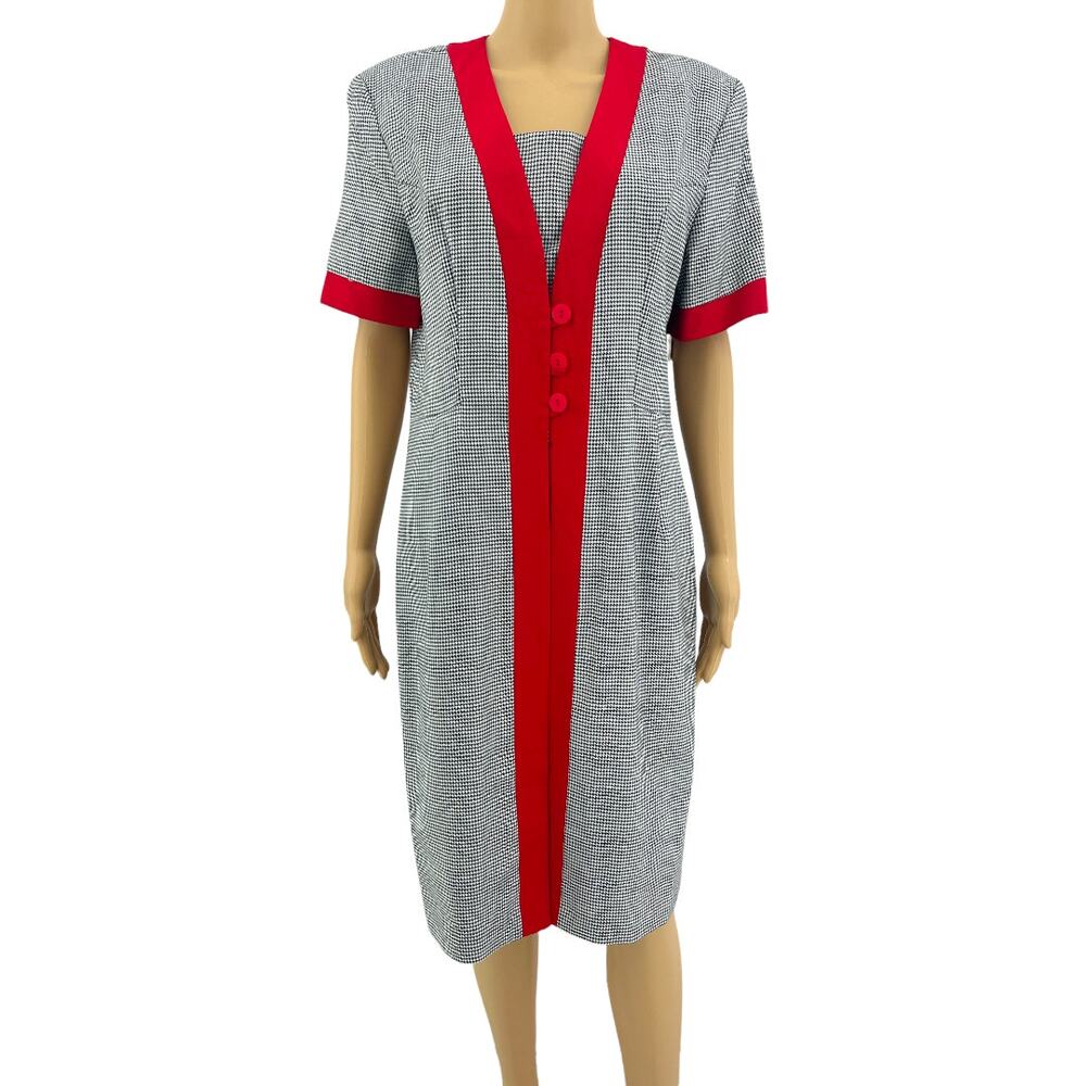 Vintage 80s Positive Influence Red Houndstooth Sheath Dress Deadstock USA 12